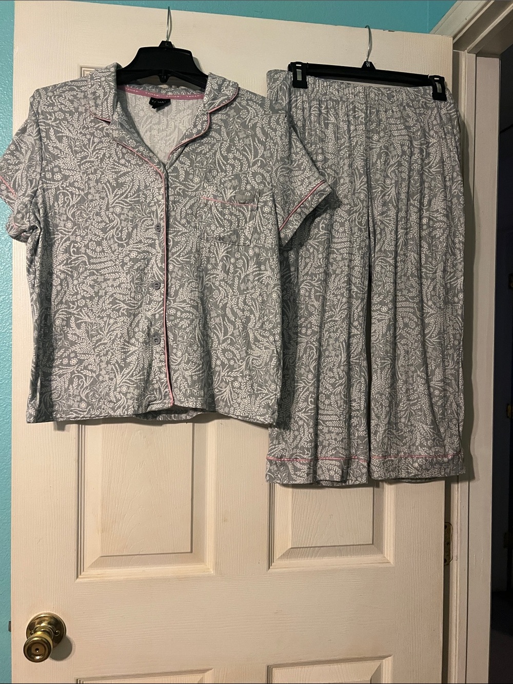 Pajamas - short sleeve button top with capri length bottoms. Like new/no wear.